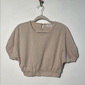 VESTIQUE Granola Boho Festival Hemp/Cotton Crop Puff Short SLV Band Hem Top M